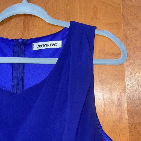 Modcloth Mystic Sleeveless Blue Polyester Dress Pleated Front Design & Waist Tie - Picture 5 of 9